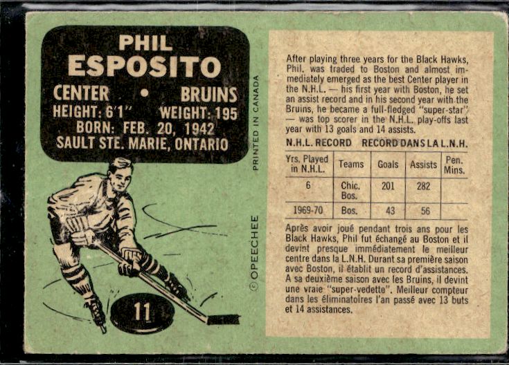 1970-71 O-Pee-Chee #11 Phil Esposito