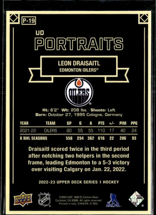 2022-23 Upper Deck #P-19 Leon Draisaitl UD Portraits
