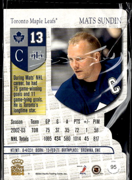 2003-04 Pacific Crown Royale #95 Mats Sundin