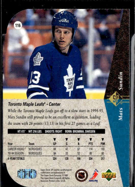 1994-95 SP #116 Mats Sundin Die Cut