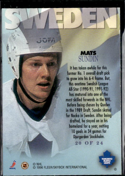 1995-96 Metal #20 Mats Sundin International Steel