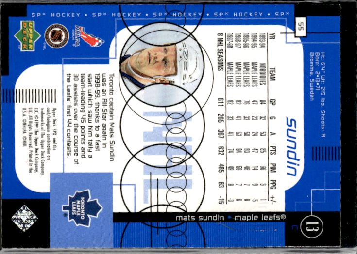 1998-99 SPx Top Prospects #55 Mats Sundin