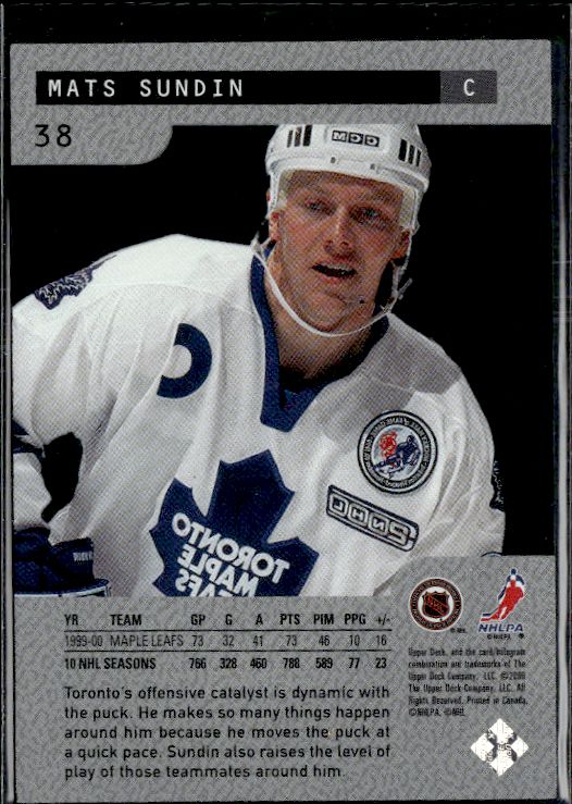2000-01 Upper Deck Ice #38 Mats Sundin