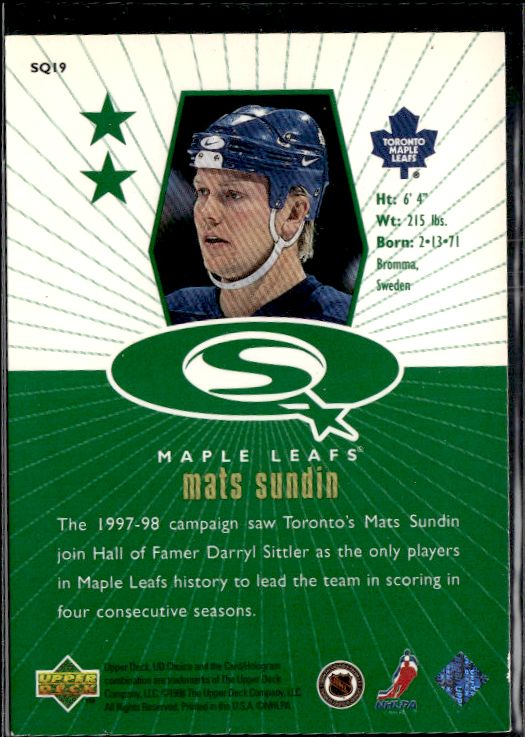 1998-99 UD Choice #SQ19 Mats Sundin StarQuest Green