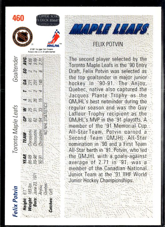 1991-92 Upper Deck #460 Felix Potvin