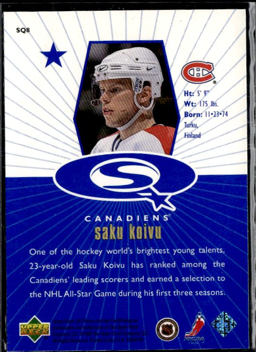1998-99 UD Choice - StarQuest Blue #SQ8 Saku Koivu