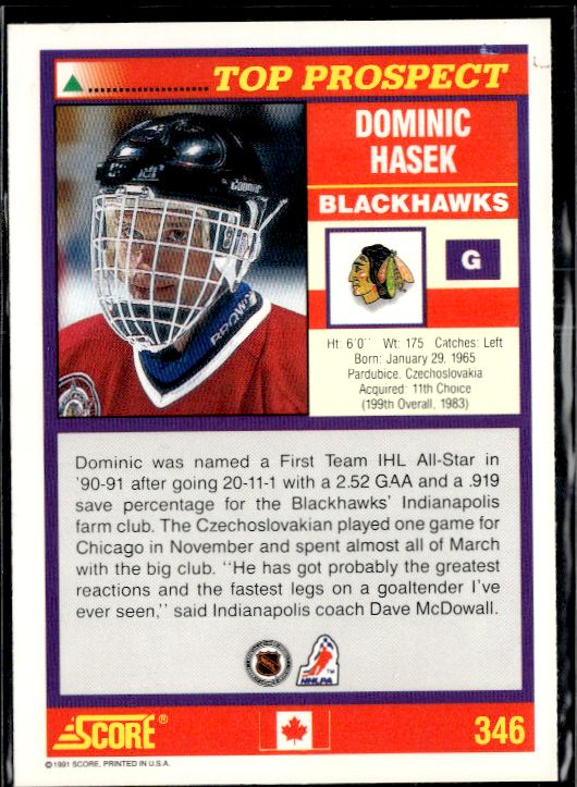 1991-92 Score Canadian English #346 Dominik Hasek