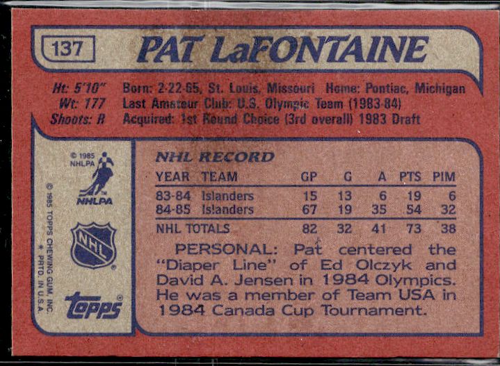 1985-86 Topps #137 Pat LaFontaine