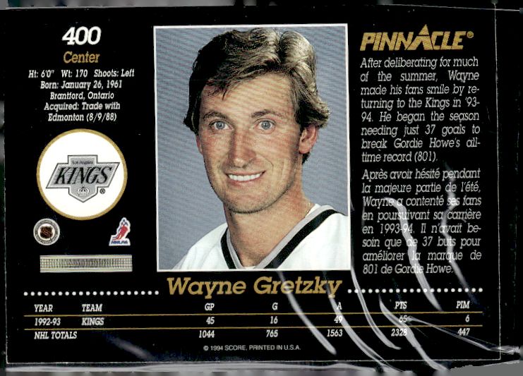 1993-94 Pinnacle #400 Wayne Gretzky