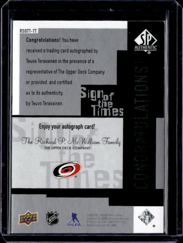 2020-21 SP Authentic #RSOTT-TT Teuvo Teravainen 2019-20 SP Authentic Update I