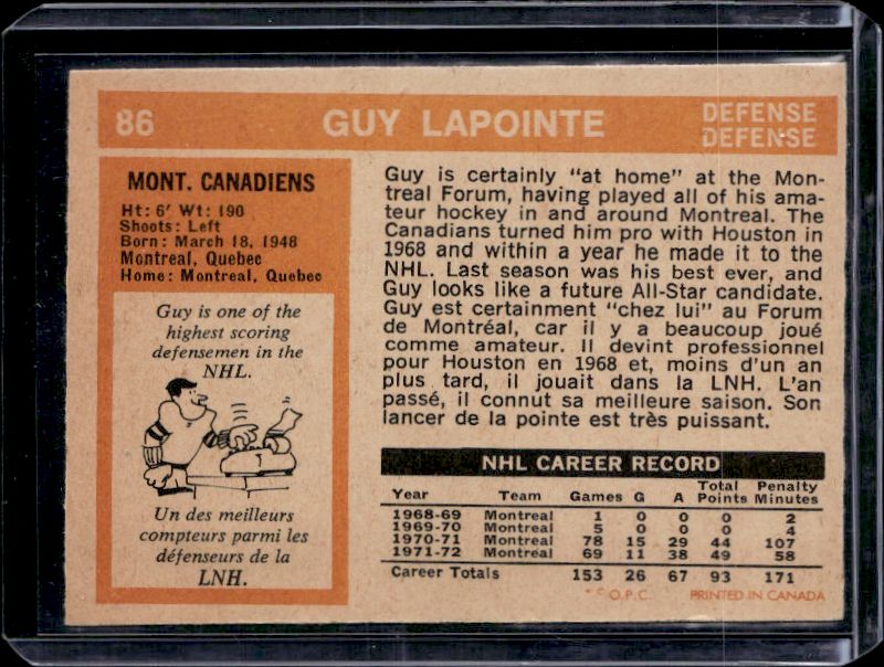1972-73 O-Pee-Chee #86 Guy Lapointe