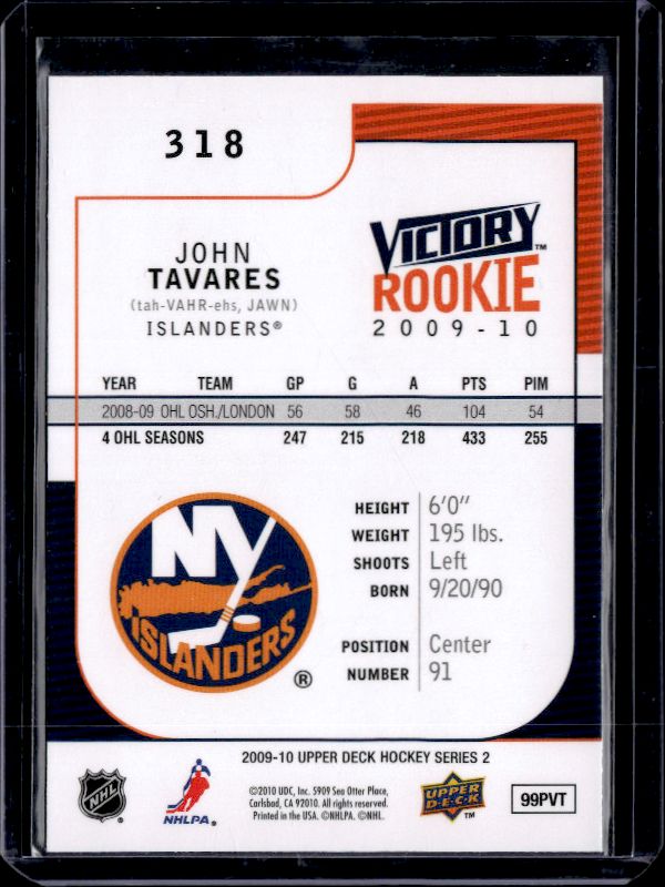 2009-10 Upper Deck #318 John Tavares 2009-10 Upper Deck Victory Update