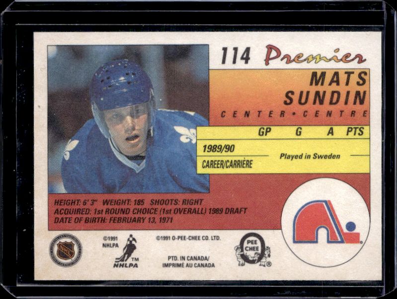 1990-91 O-Pee-Chee Premier #114 Mats Sundin