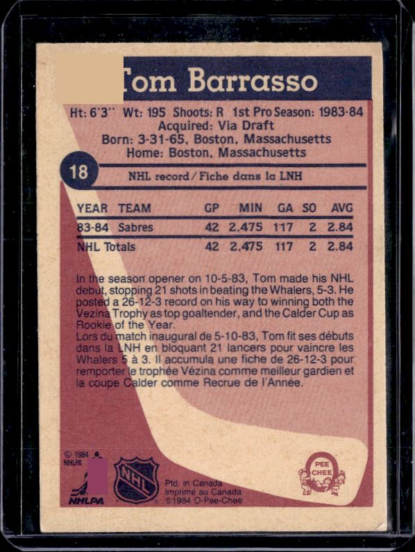 1984-85 O-Pee-Chee #18 Tom Barrasso