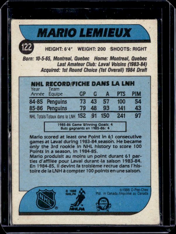 1986-87 O-Pee-Chee #122 Mario Lemieux