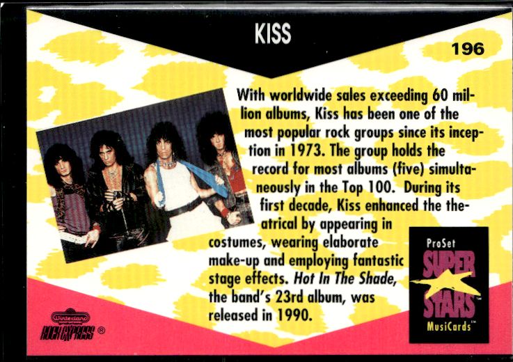 1991 Pro Set SuperStars MusiCards #196a Kiss