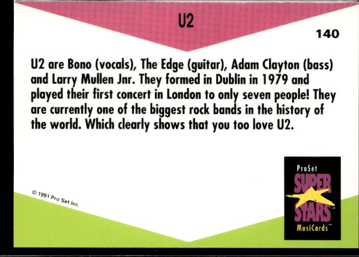 1991 Pro Set SuperStars MusiCards (UK Edition) #140 U2