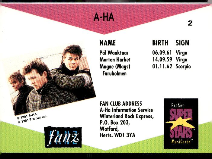 1991 Pro Set SuperStars MusiCards (UK Edition) #2 A-Ha