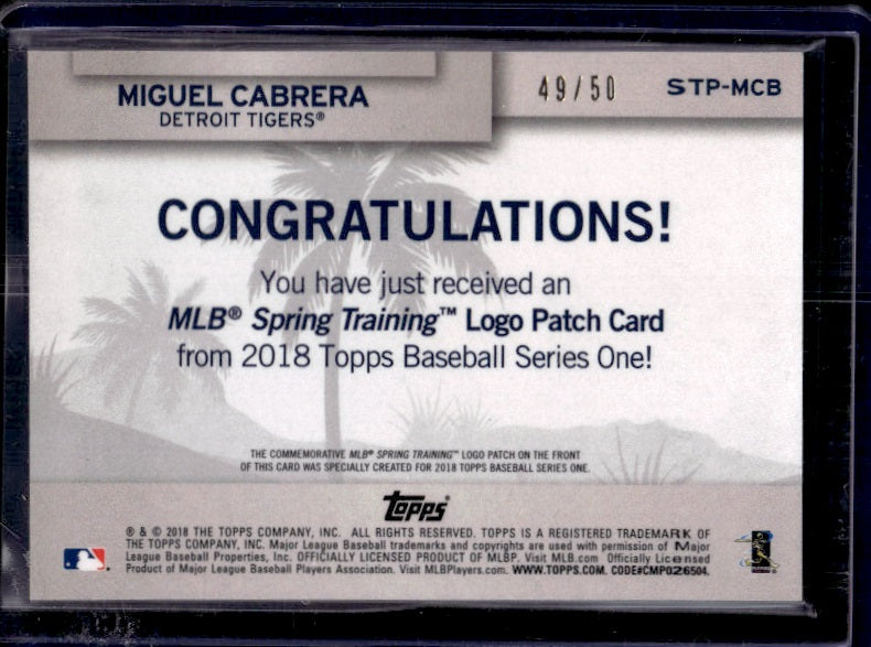 2018 Topps STP-MCB Miguel Cabrera Spring Training Patch Relics Gold #/50