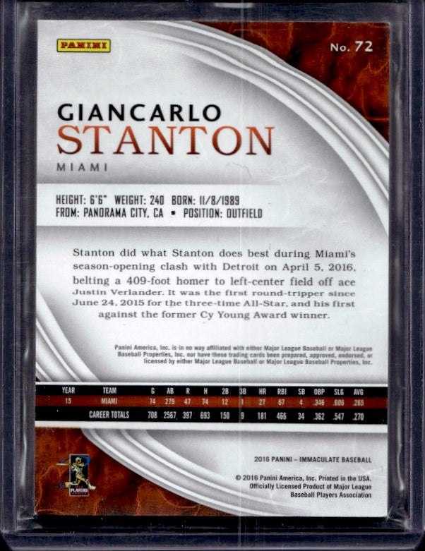2016 Panini Immaculate Collection #72 Giancarlo Stanton #/99