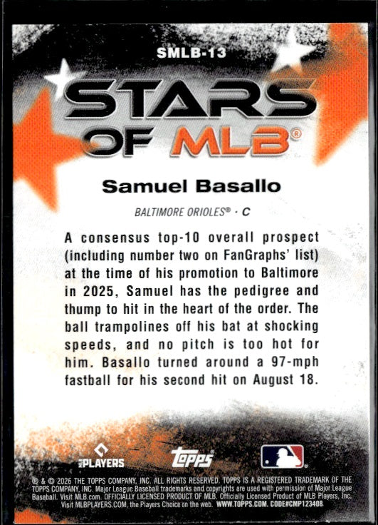 2026 Topps #SMLB-13 Samuel Basallo Stars of MLB