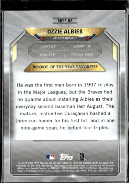 2018 Bowman #ROYF-OA Ozzie Albies Chrome Rookie of the Year Favorites