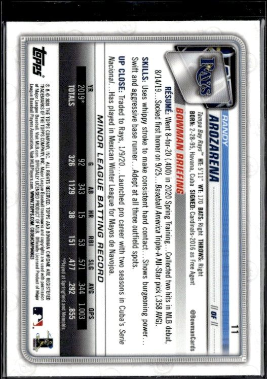2020 Bowman Chrome #11 Randy Arozarena