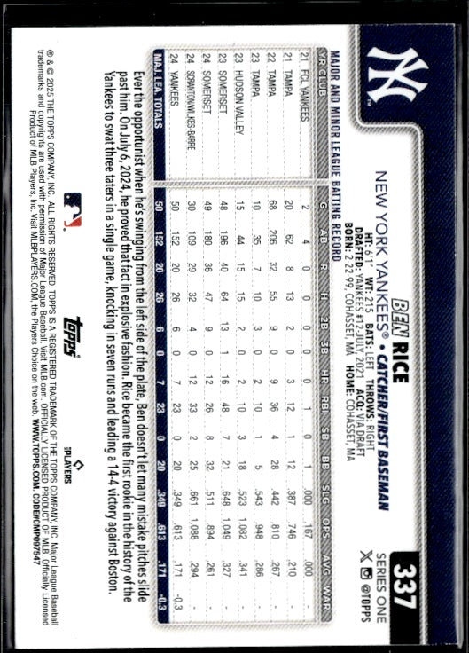 2025 Topps #337 Ben Rice
