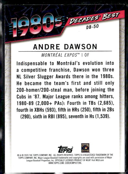 2020 Topps #DB-50 Andre Dawson Decades' Best (Series One)