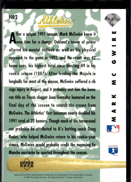 1993 Upper Deck #HR2 Mark McGwire Home Run Heroes