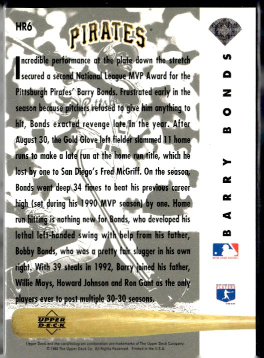 1993 Upper Deck #HR6 Barry Bonds Home Run Heroes
