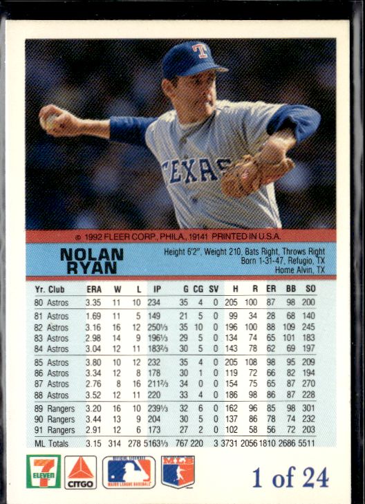 1992 Fleer 7-Eleven/Citgo The Performer #1 Nolan Ryan