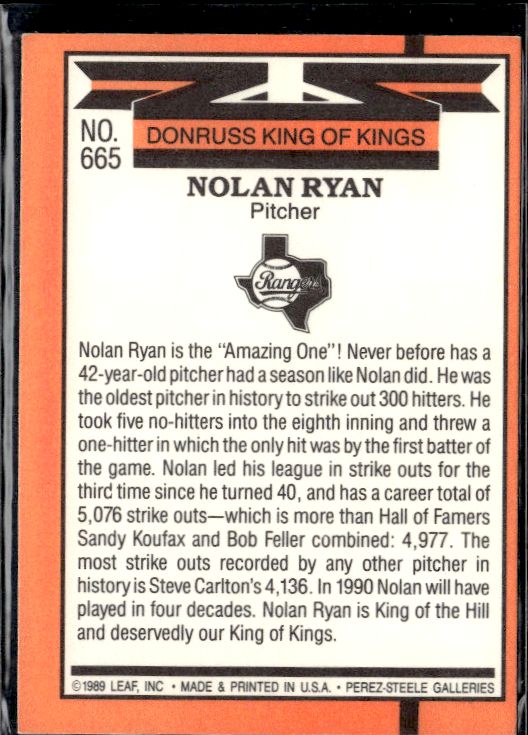 1990 Donruss #665 Nolan Ryan