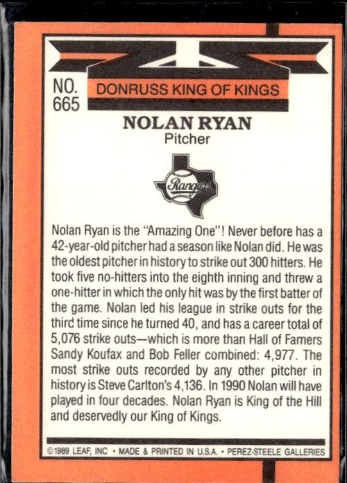 1990 Donruss #665 Nolan Ryan