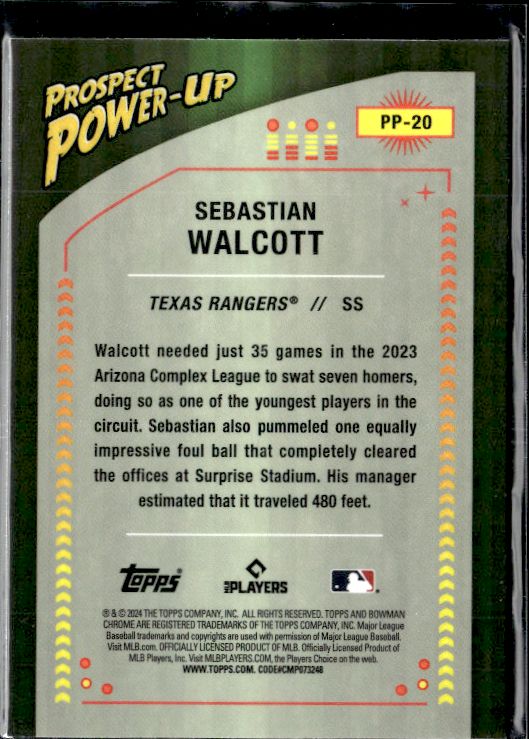 2024 Bowman #PP-20 Sebastian Walcott Prospect Power-Up