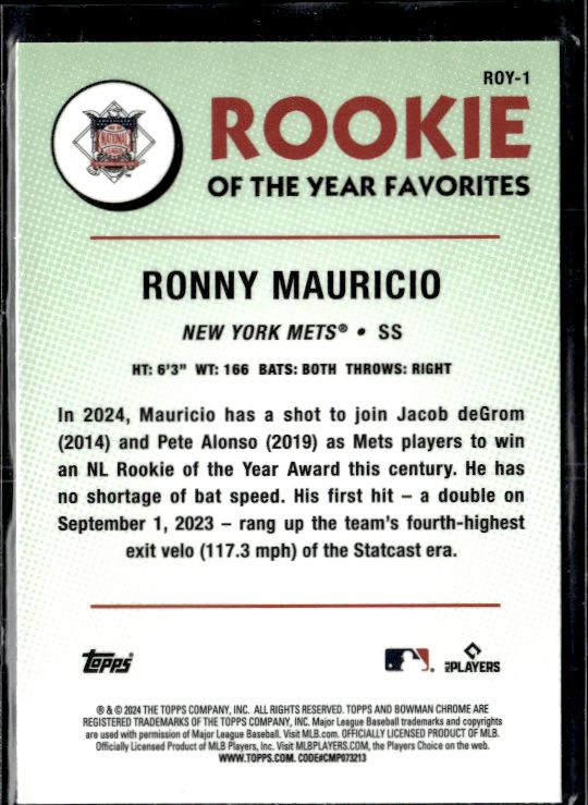 2024 Bowman #ROY-1 Ronny Mauricio Rookie of the Year Favorites