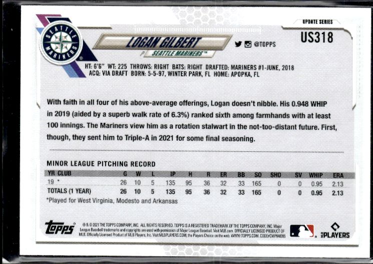 2021 Topps Update #US318 Logan Gilbert