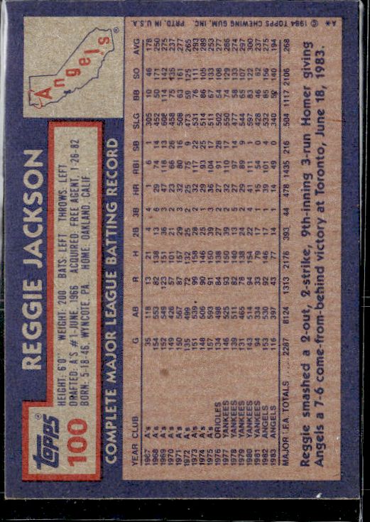 1984 Topps #100 Reggie Jackson
