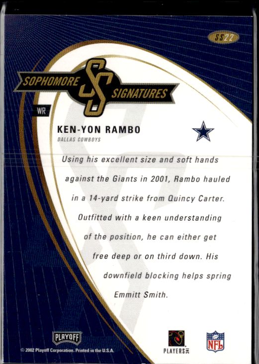 2002 Playoff Prestige #SS22 Ken-Yon Rambo Sophomore Signatures