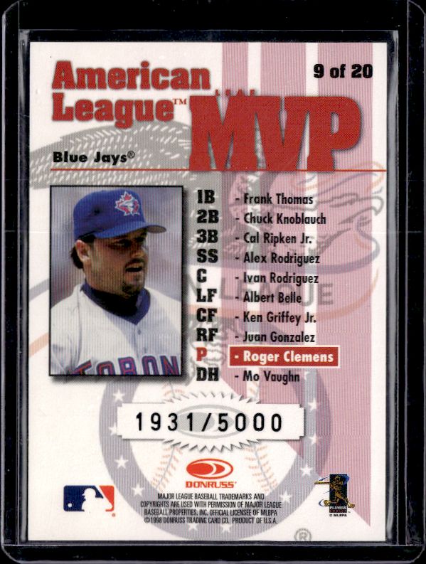 1998 Leaf Rookies & Stars #9 Roger Clemens Leaf MVPs #/5000