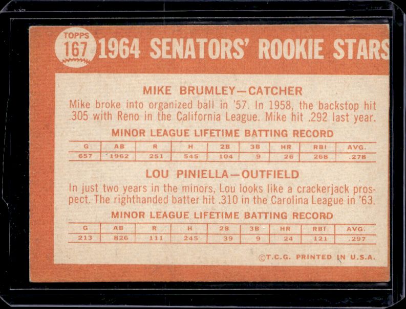 1964 Topps #167 Senators 1964 Rookie Stars (Mike Brumley / Lou Piniella)