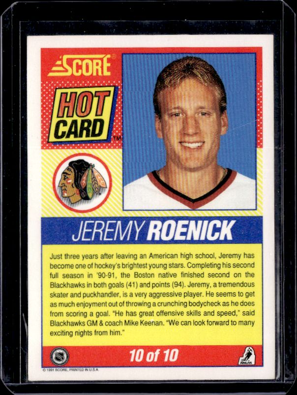 1991-92 Score American #10 Jeremy Roenick Hot Cards