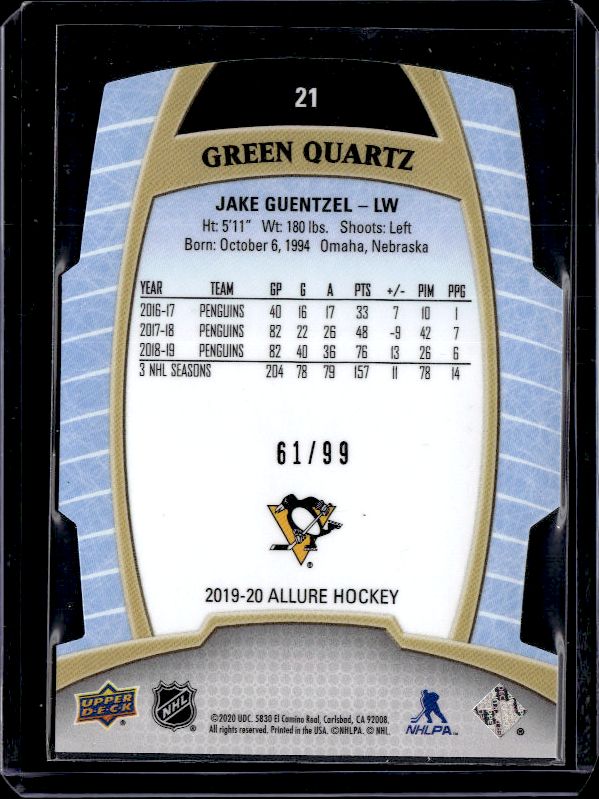 2020-21 Upper Deck Allure #3 Jake Guentzel Green Quartz #/99