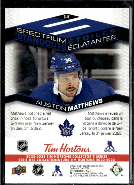 2022-23 Upper Deck Tim Hortons #C-5 Auston Matthews Spectrum Standouts