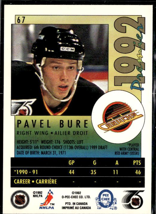1991-92 O-Pee-Chee Premier #67 Pavel Bure
