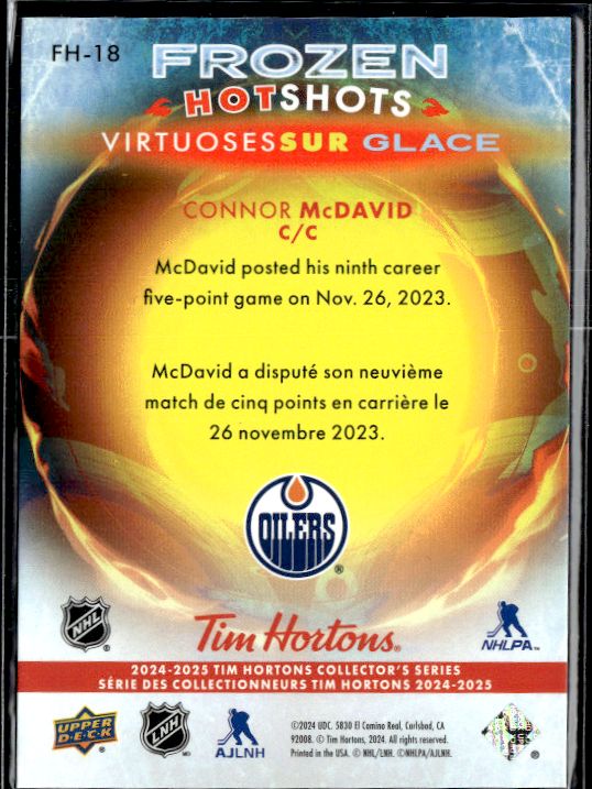 2024-25 Upper Deck Tim Hortons #FH-18 Connor McDavid Frozen Hot Shots