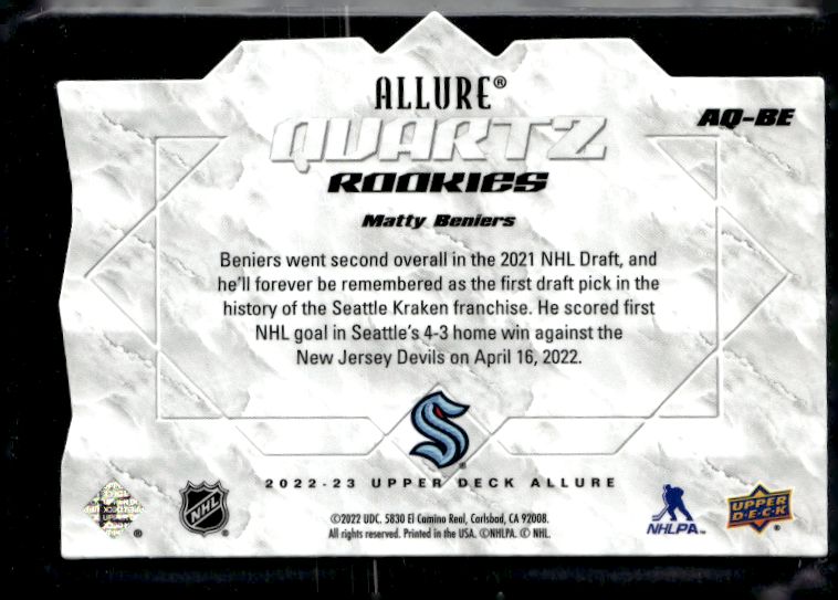 2022-23 Upper Deck Allure #AQ-BE Matty Beniers Quartz Rookies