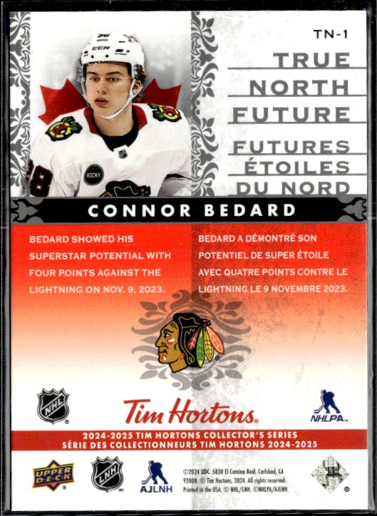 2024-25 Upper Deck Tim Hortons #TN-1 Connor Bedard True North Future