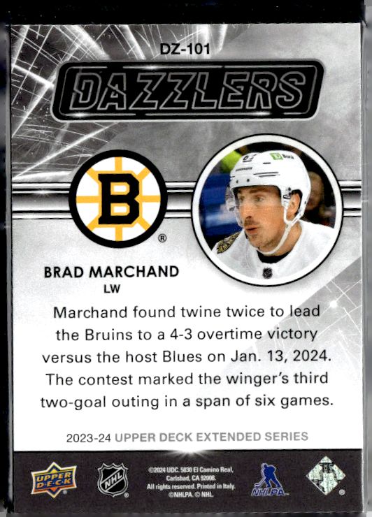 2023-24 Upper Deck #DZ-101 Brad Marchand Dazzlers Green