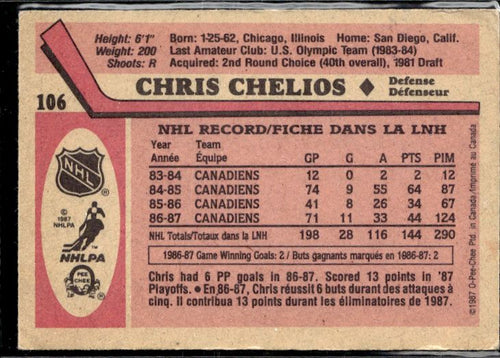 1987-88 O-Pee-Chee #106 Chris Chelios